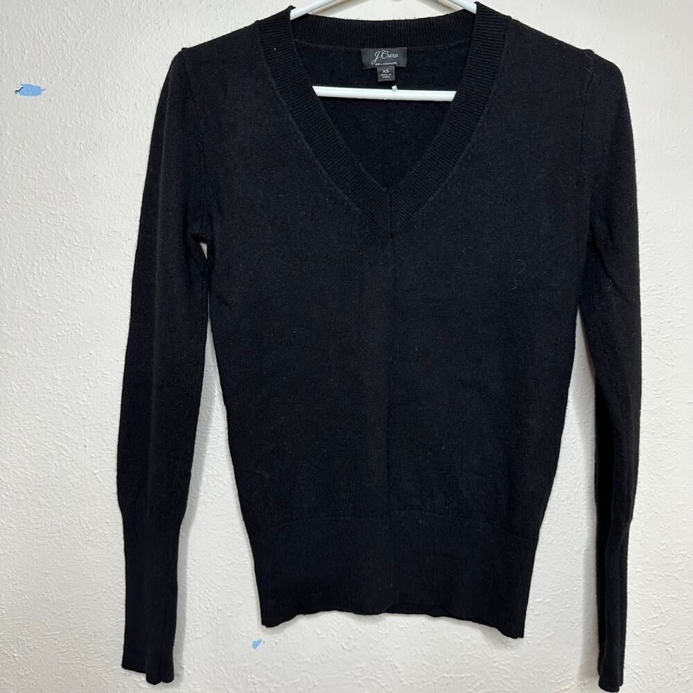 J Crew Woman's XSmall 100% Cashmere V-Neck Fitted Solid Black Sweater